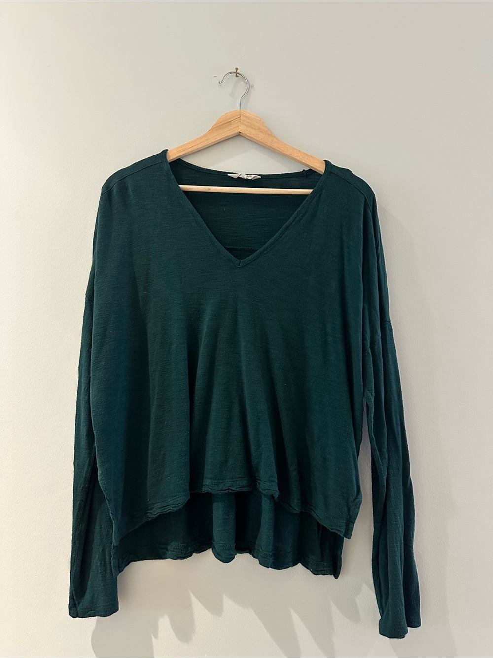Madewell Relaxed V-Neck Long Sleeve Top - Dark Green Sz L